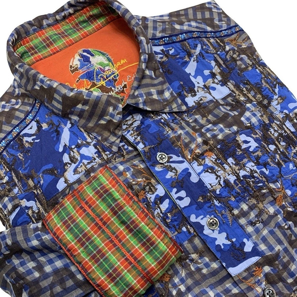 Robert Graham Blue Floral Camo Limited Edition Embroidered Shirt Men's L **Read
